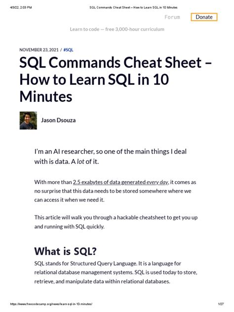 SQL Commands Cheat Sheet – How to Learn SQL in 10 Minutes.